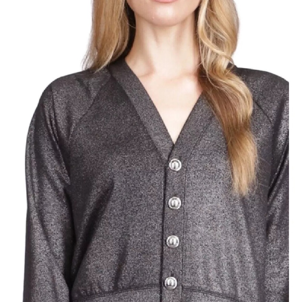 Michael by Michael Kors Metallic Grey Shimmery Button Up Sweater